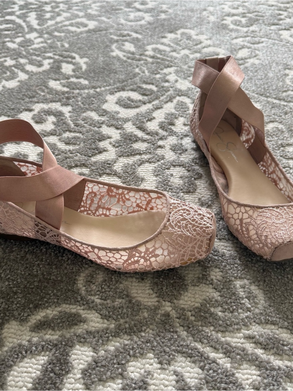Jessica Simpson Maggda Pink lace ankle strap Ballet Flats size 6.5 balletcore - Picture 7 of 10